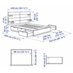 Pat Ikea Nordli Akrehamn ferma/cu depozitare/tablie/saltea 160x200 (Alb) Thumb