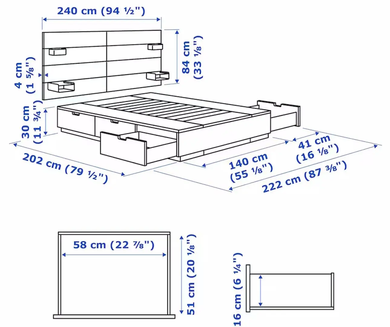 Pat Ikea Nordli Akrehamn ferma/cu depozitare/tablie/saltea 160x200 (Alb)