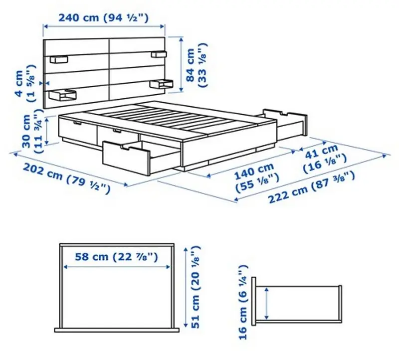Pat Ikea Nordli cu tablie 140х200 (Alb) - 2
