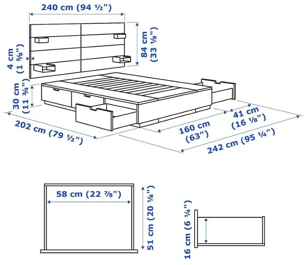 Pat Ikea Nordli cu tablie 160х200 (Antracit)