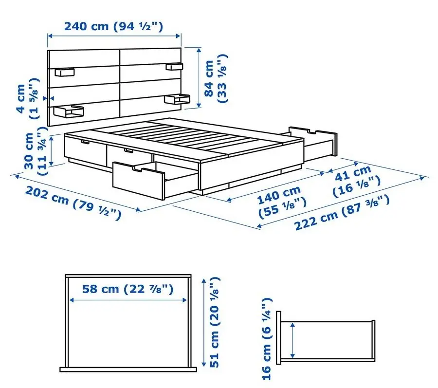 Pat Ikea Nordli cu tablie Valevag 140x200 (Alb/Extra Ferma) - 13