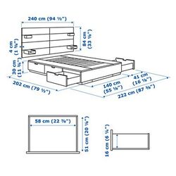 Pat Ikea Nordli cu tablie Valevag 140x200 (Alb/Ferma) Thumb