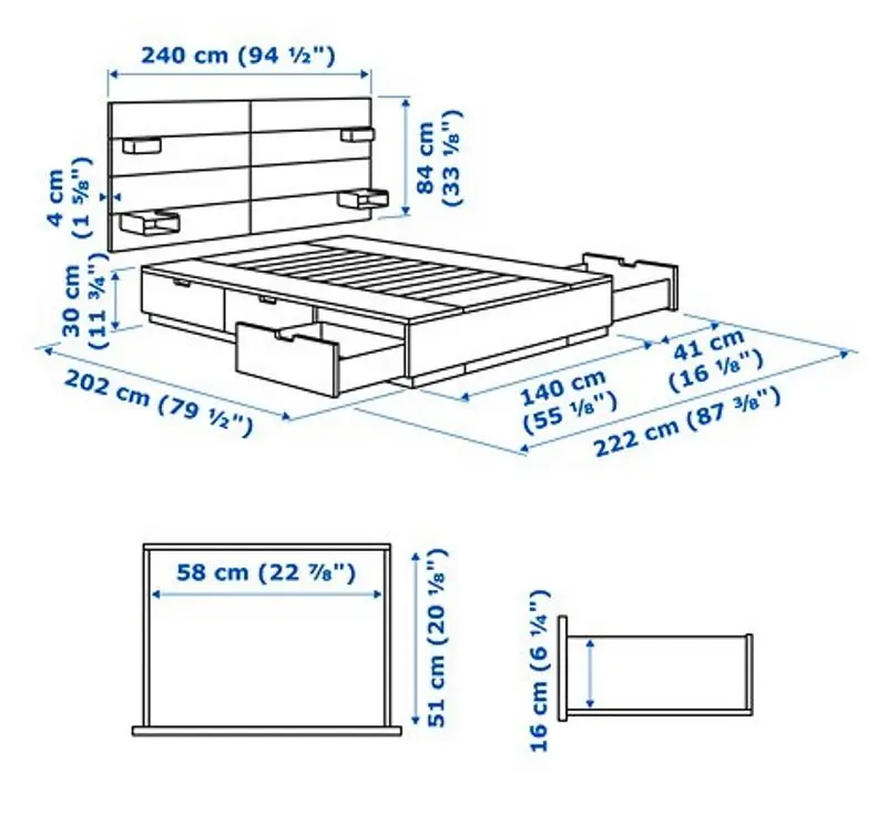 Pat Ikea Nordli cu tablie Valevag 140x200 (Alb/Ferma) - 15