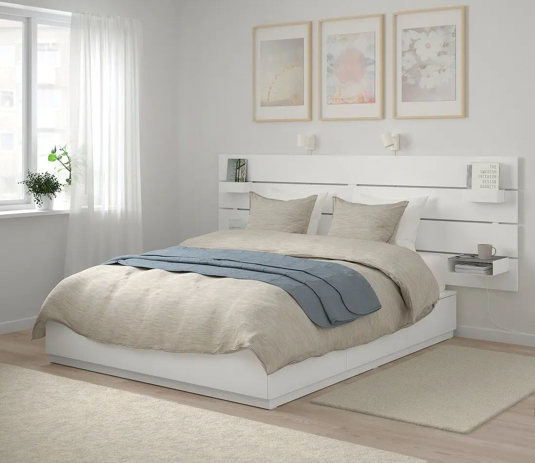 Pat Ikea Nordli cu tablie Valevag 140x200 (Alb/Ferma)