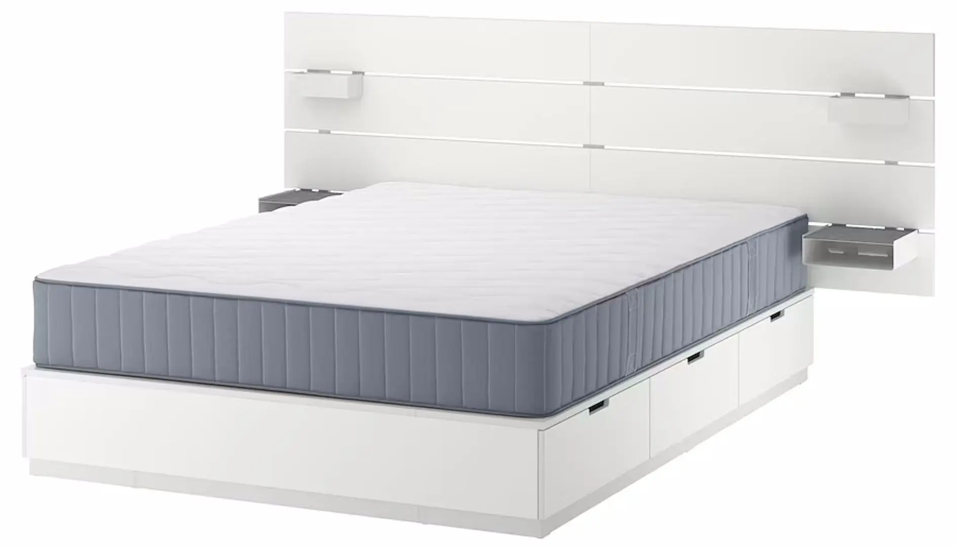 Pat Ikea Nordli Vagstranda extra ferma/cu depozitare/tablie/saltea 140x200 (Alb)