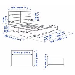 Pat Ikea Nordli Vagstranda extra ferma/cu depozitare/tablie/saltea 140x200 (Alb) Thumb