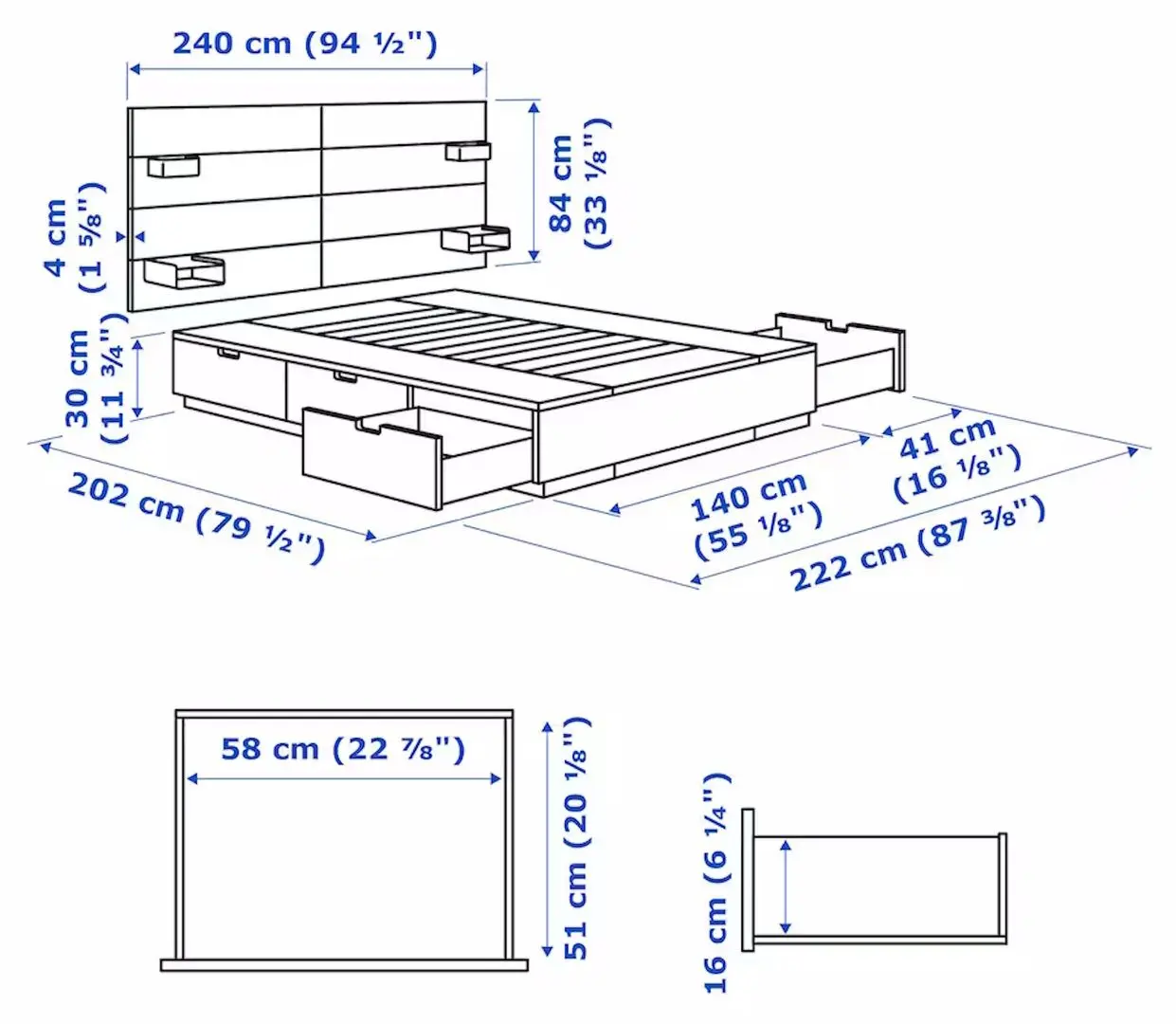 Pat Ikea Nordli Vagstranda extra ferma/cu depozitare/tablie/saltea 140x200 (Alb)