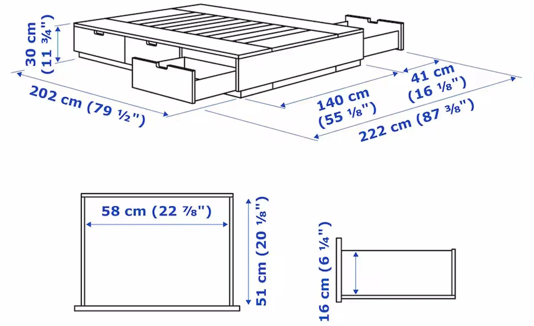 Pat Ikea Nordli Vagstranda ferma/cu depozitare/saltea 140x200 (Alb)