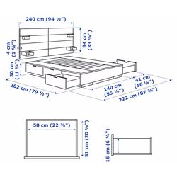 Pat Ikea Nordli Vagstranda ferma/cu depozitare/tablie/saltea 160x200 (Alb) Thumb