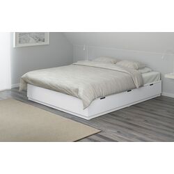 Pat Ikea Nordli Valevag ferma/cu depozitare/saltea 160x200 (Alb)