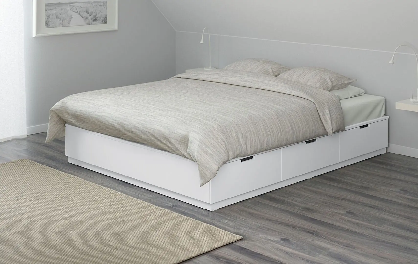 Pat Ikea Nordli Valevag ferma/cu depozitare/saltea 160x200 (Alb)