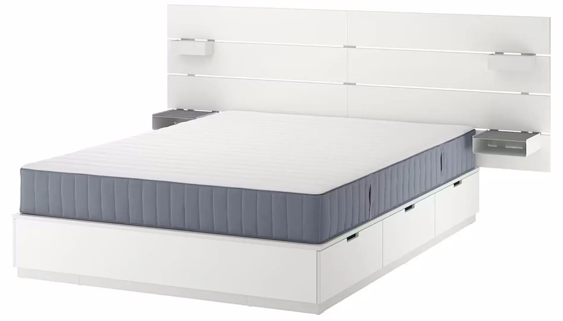 Pat Ikea Nordli Valevag ferma/cu depozitare/tablie/saltea 160x200 (Alb)