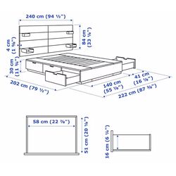 Pat Ikea Nordli Valevag ferma/cu depozitare/tablie/saltea 160x200 (Alb) Thumb