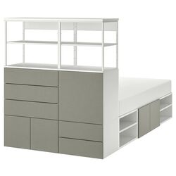 Кровать Ikea Platsa 5 дверей/5 ящиков 140x244x163 (Белый/Серо-зеленый Клаббукт) Thumb