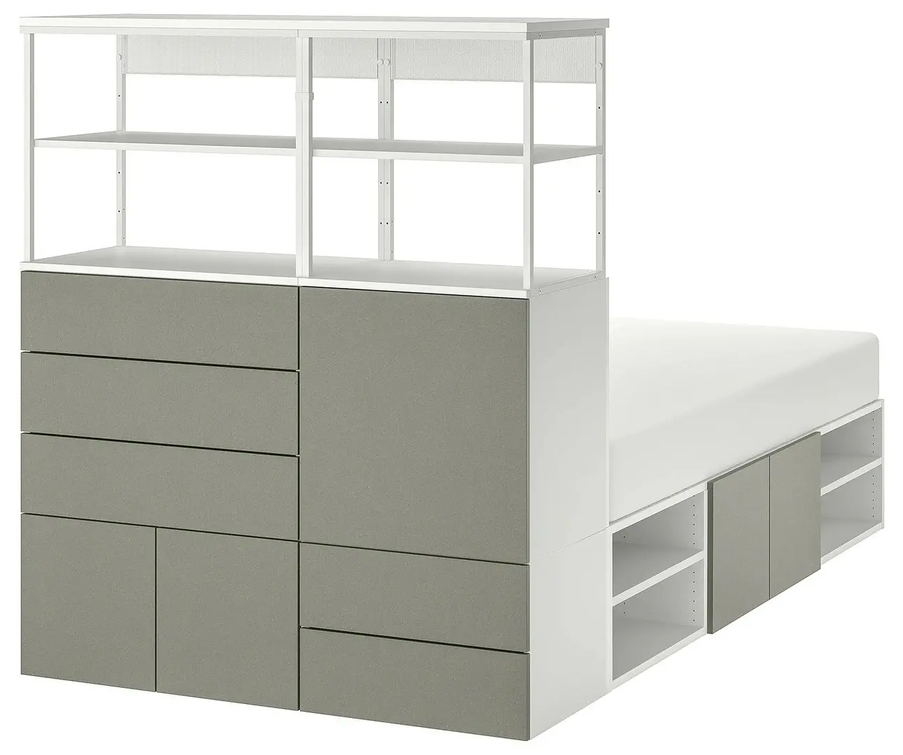 Кровать Ikea Platsa 5 дверей/5 ящиков 140x244x163 (Белый/Серо-зеленый Клаббукт) - 2