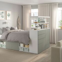 Кровать Ikea Platsa 5 дверей/5 ящиков 140x244x163 (Белый/Серо-зеленый Клаббукт) Thumb
