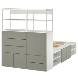 Кровать Ikea Platsa 5 дверей/5 ящиков 140x244x163 (Белый/Серо-зеленый Клаббукт) Thumb