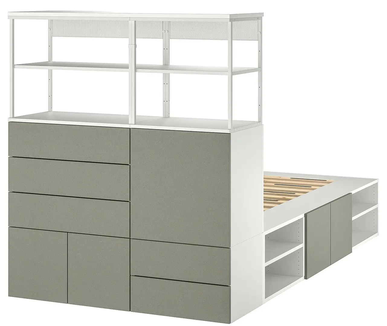 Кровать Ikea Platsa 5 дверей/5 ящиков 140x244x163 (Белый/Серо-зеленый Клаббукт)