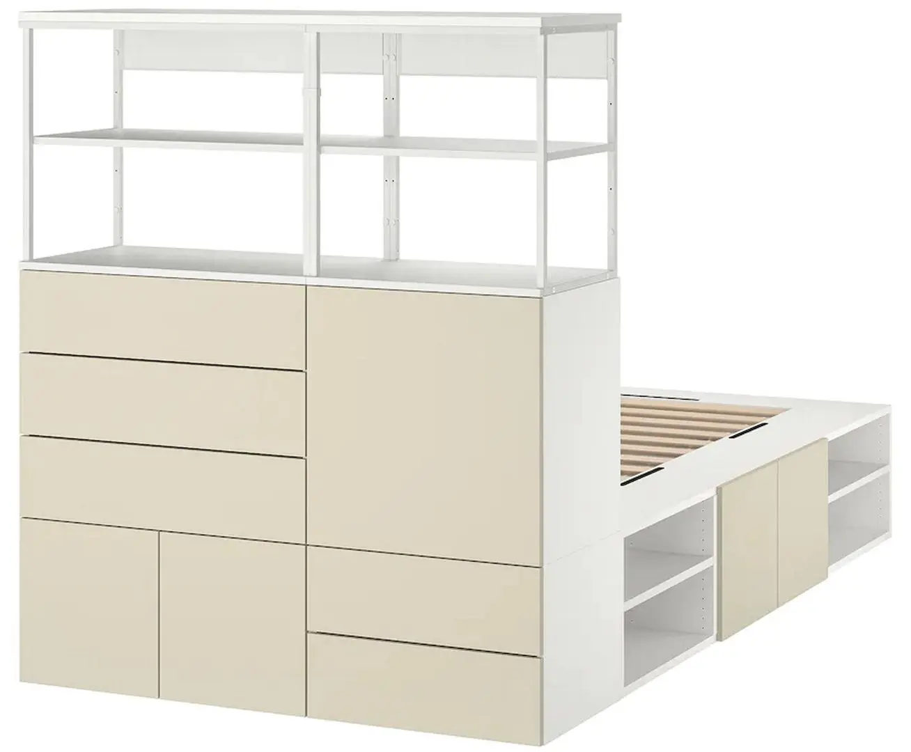 Pat Ikea Platsa 5 usi/5 sertare 140x244x163 (Alb/Skatval Bej Deschis) - 2