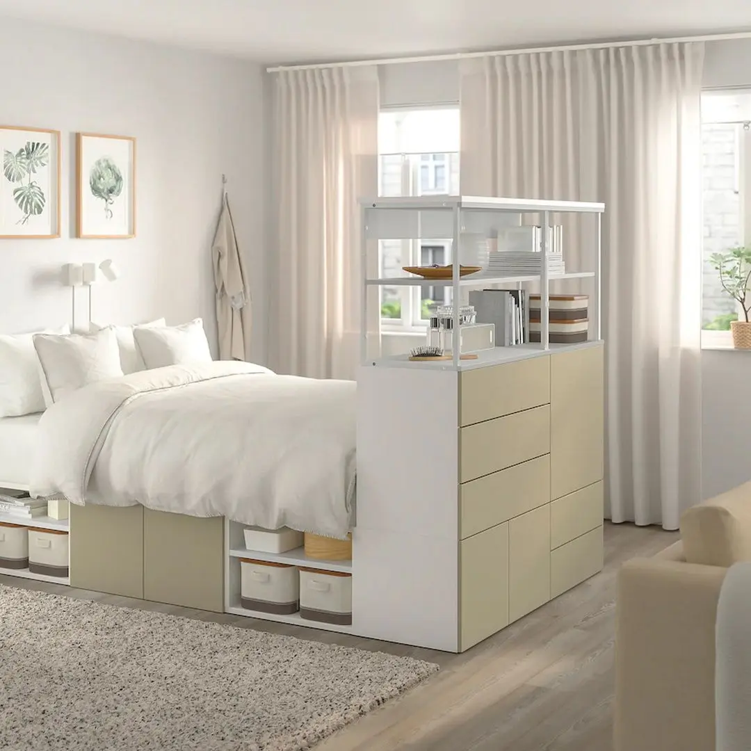 Pat Ikea Platsa 5 usi/5 sertare 140x244x163 (Alb/Skatval Bej Deschis) - 3