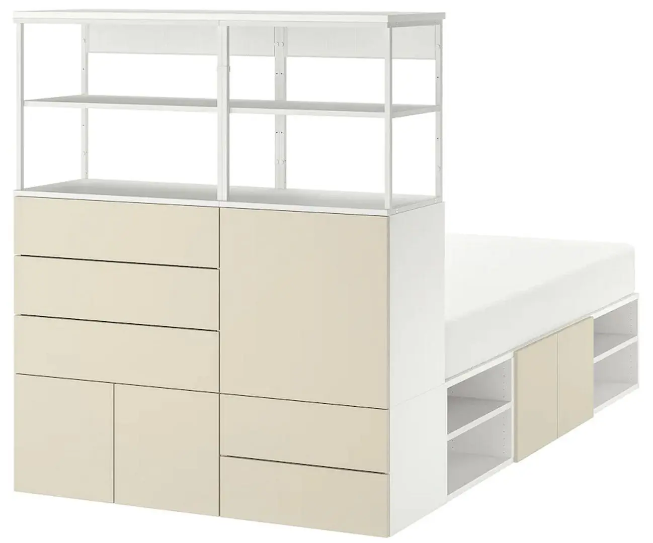 Pat Ikea Platsa 5 usi/5 sertare 140x244x163 (Alb/Skatval Bej Deschis)