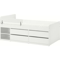 Pat Ikea Slakt/Nattapa cu tablie de protectie/rafturi/sertare 90x200 (Alb) Thumb