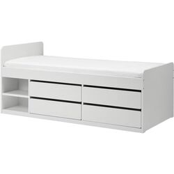 Pat Ikea Slakt/Nattapa cu tablie de protectie/rafturi/sertare 90x200 (Alb) Thumb