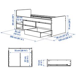 Pat Ikea Slakt/Nattapa cu tablie de protectie/rafturi/sertare 90x200 (Alb) Thumb