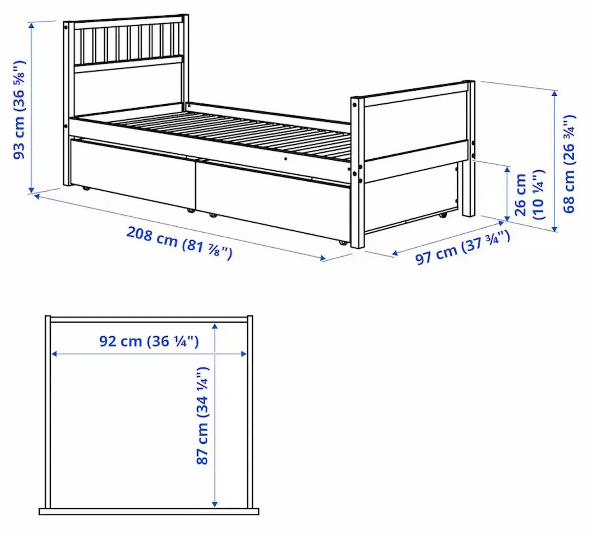 Pat Ikea Smyga cutii depozitare 90x200 (Gri)