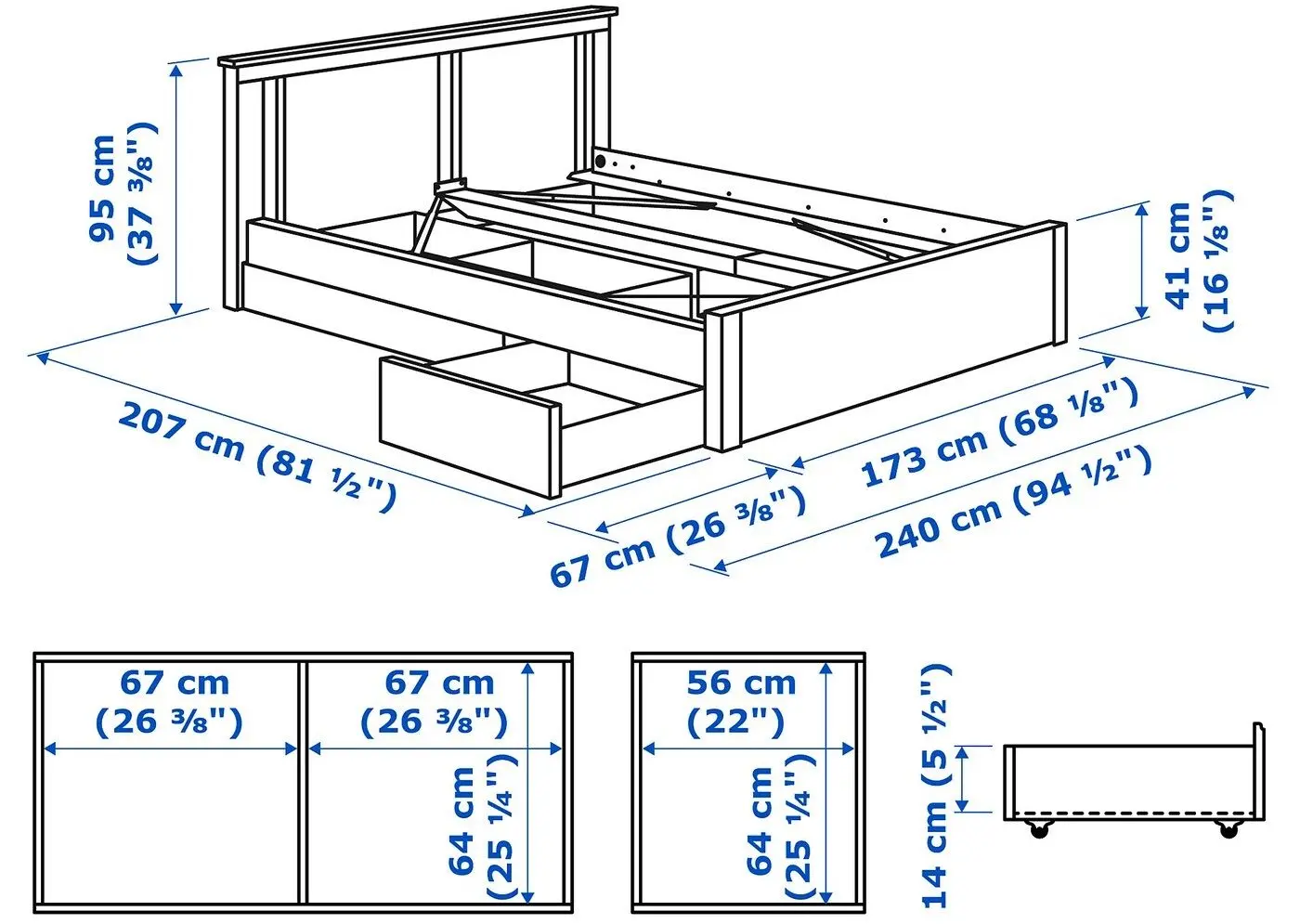 Кровать Ikea Songesand 2 ящика 160х200 (Белый) - 7