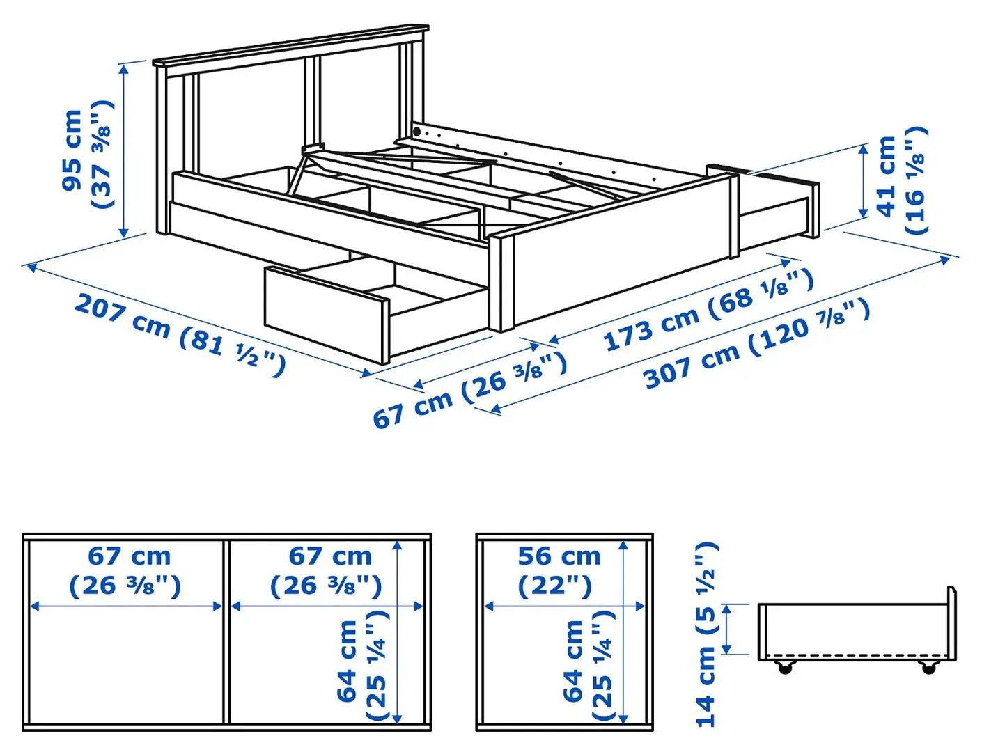 Pat Ikea Songesand 4 cutii depozitare 160х200 (Alb) - 7