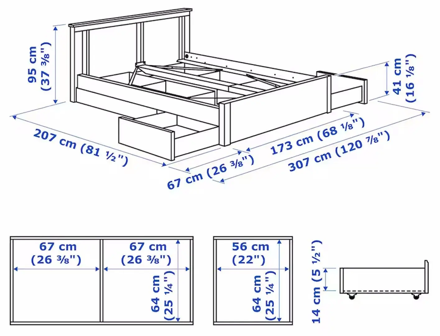 Pat Ikea Songesand/Lonset 4 cutii depozitare 160x200 (Alb)