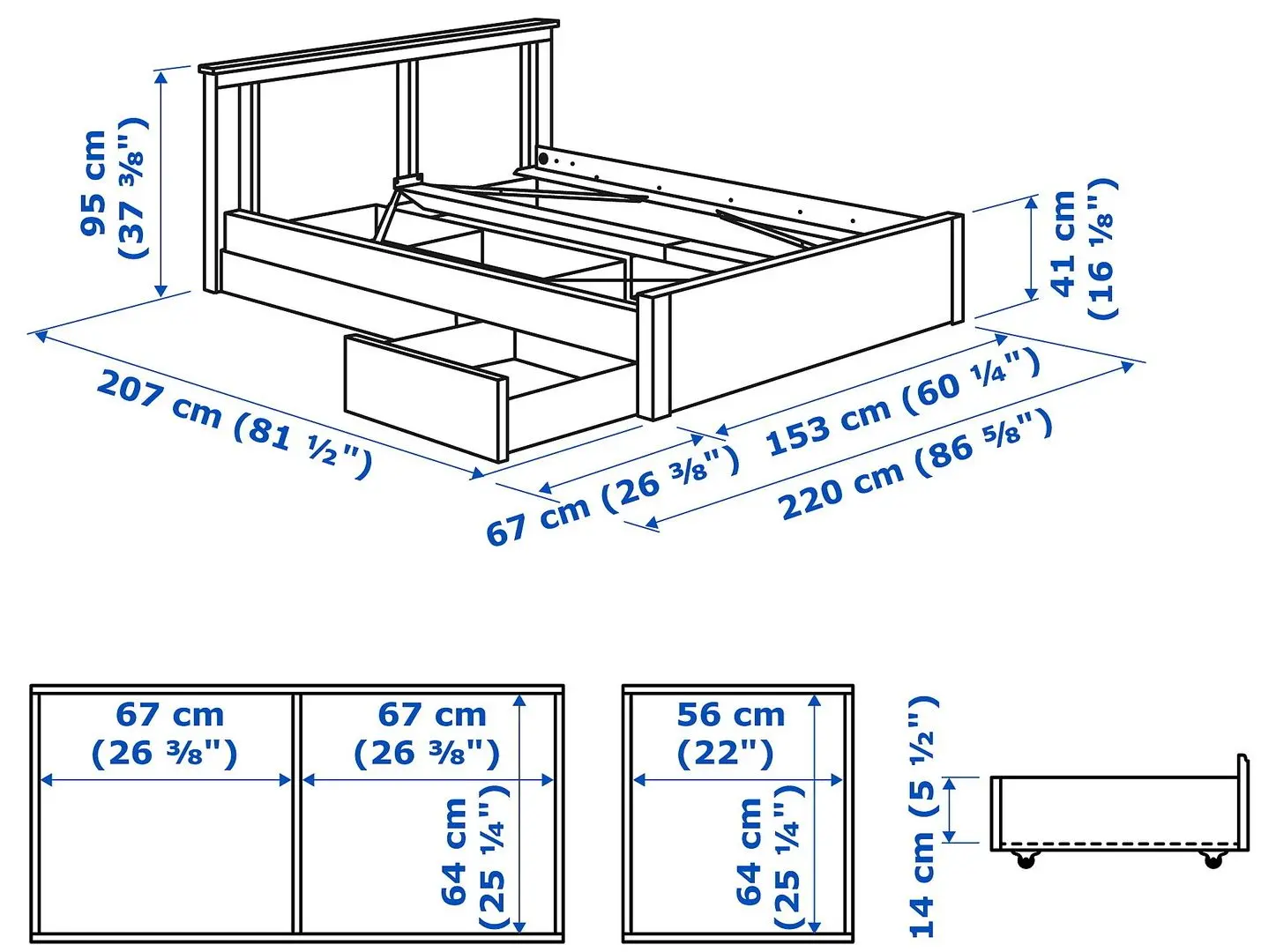 Pat Ikea Songesand/Luroy 2 cutii depozitare 140х200 (Alb)