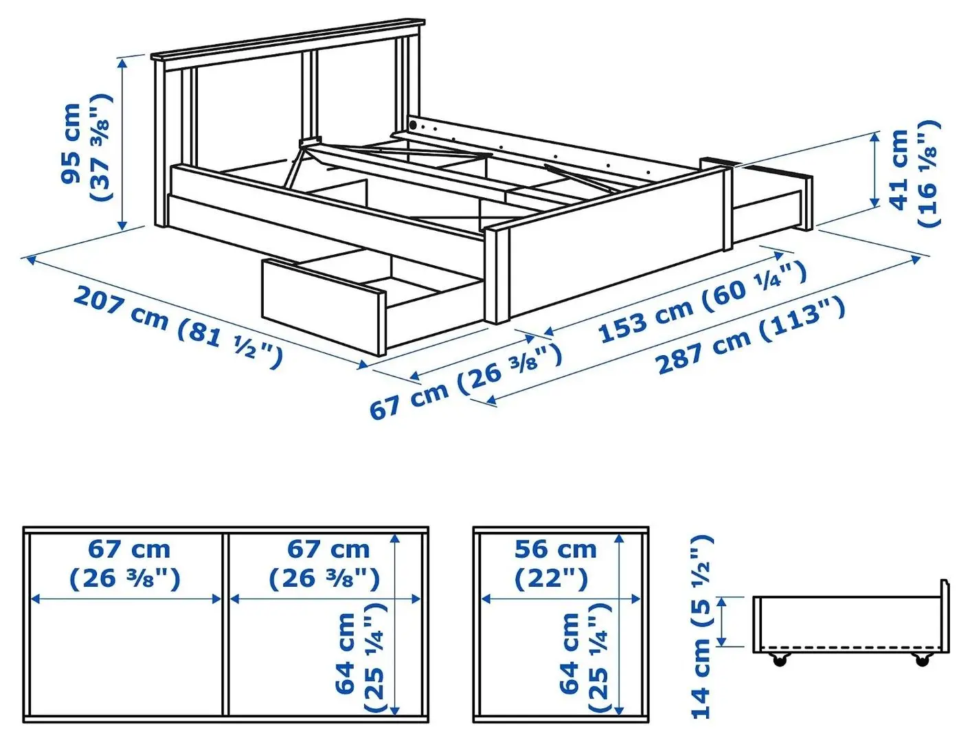 Pat Ikea Songesand/Luroy 4 cutii depozitare 140х200 (Alb)