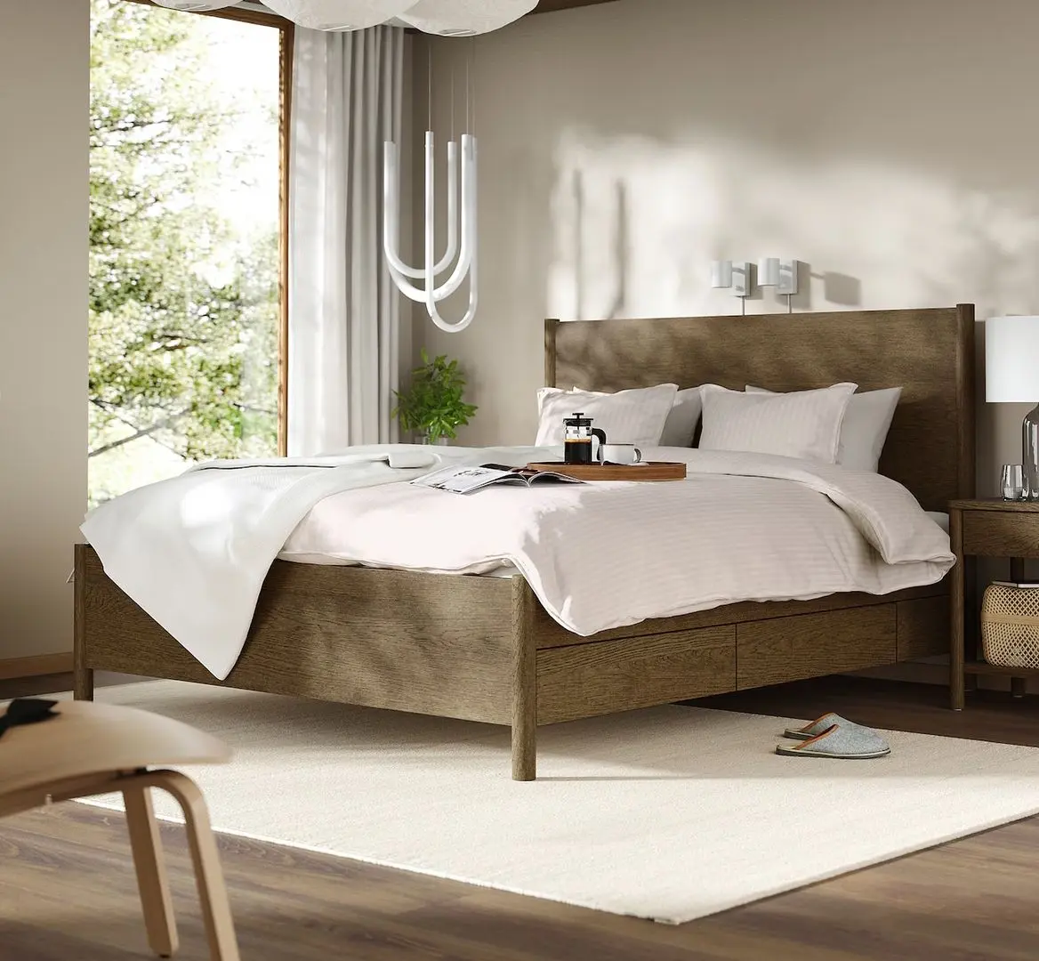 Pat Ikea Tonstad/Lindbaden cu 4 sertare 140x200 (Furnir Stejar Vopsit Maro)