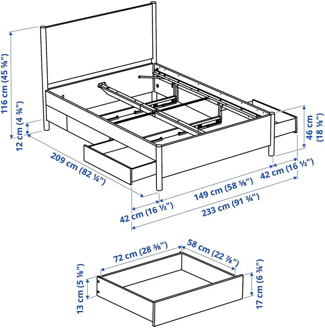 Кровать Ikea Tonstad/Luroy с 4 ящиками 140x200 (Дубовый Шпон) - 9