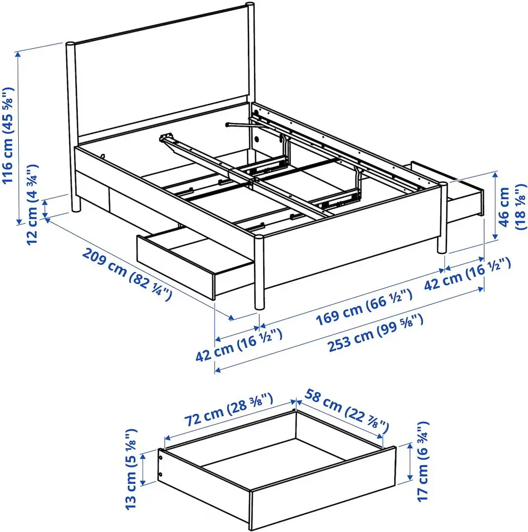 Pat Ikea Tonstad/Luroy cu 4 sertare 140x200 (Furnir Stejar Vopsit Maro) - 9