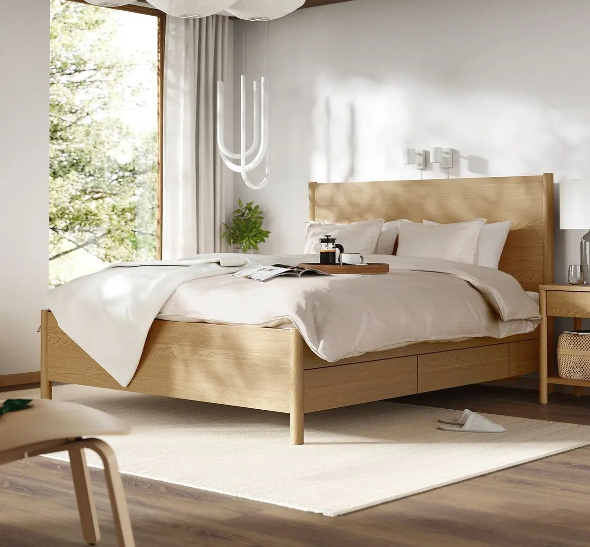 Кровать Ikea Tonstad/Luroy с 4 ящиками 140x200 (Дубовый Шпон)