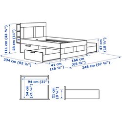 Pat + noptieră Ikea Brimnes cu depozitare/tablie 160x200 (Alb) Thumb