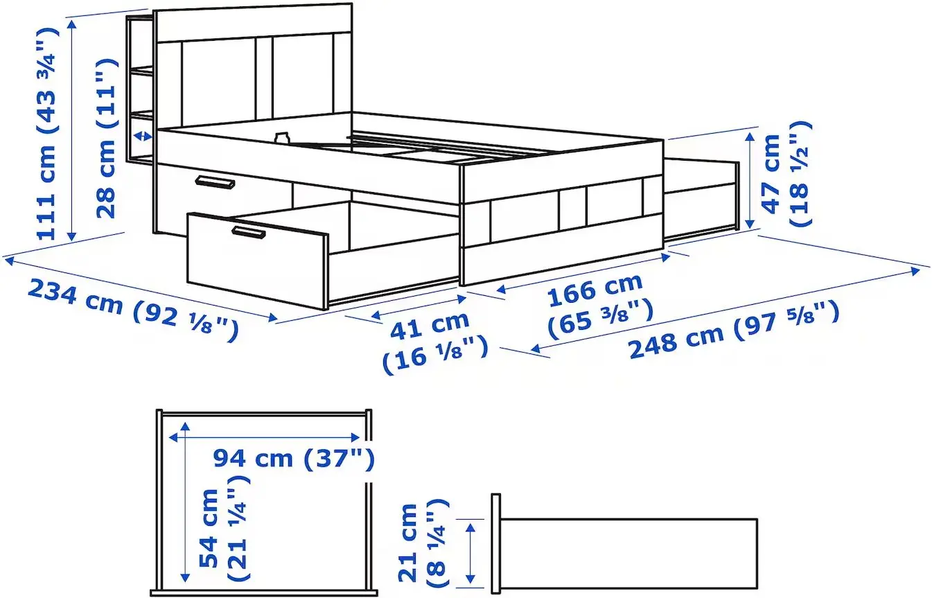 Pat + noptieră Ikea Brimnes cu depozitare/tablie 160x200 (Alb)