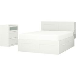 Pat + noptieră Ikea Brimnes cu depozitare/tablie 160x200 (Alb) Thumb