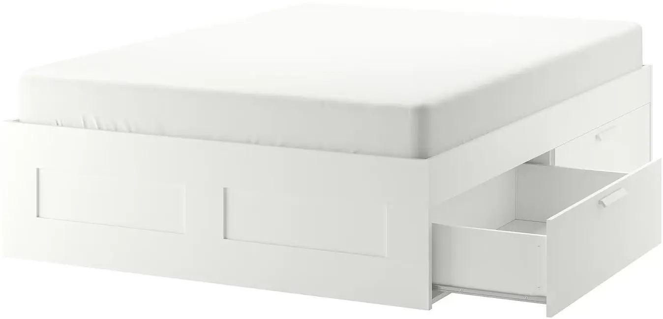 Pat + noptieră Ikea Brimnes cu depozitare/tablie 160x200 (Alb)