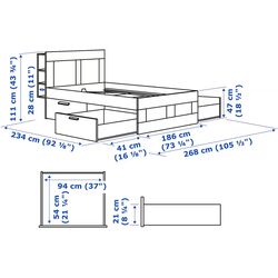 Pat + noptieră Ikea Brimnes cu depozitare/tablie 180x200 (Alb) Thumb