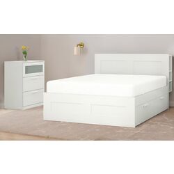 Pat + noptieră Ikea Brimnes cu depozitare/tablie 180x200 (Alb)