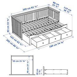Pat extensibil Ikea Hemnes 3 sertare/2 saltele 80x200 (Gri Vannareid/Extra Fermă) Thumb