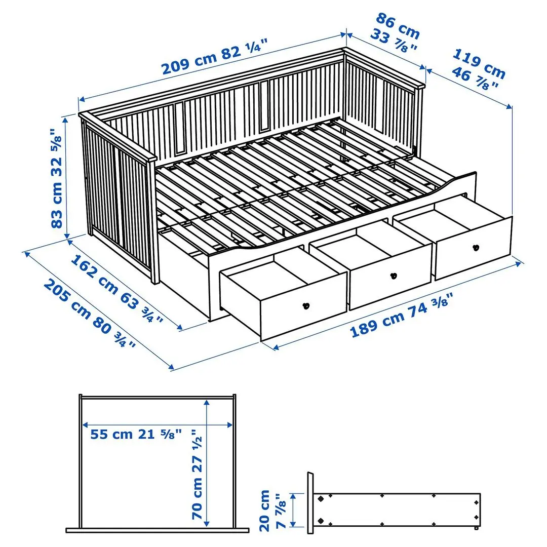 Pat extensibil Ikea Hemnes Afjall 80x200 (Gri/Fermitate Medie) - 10
