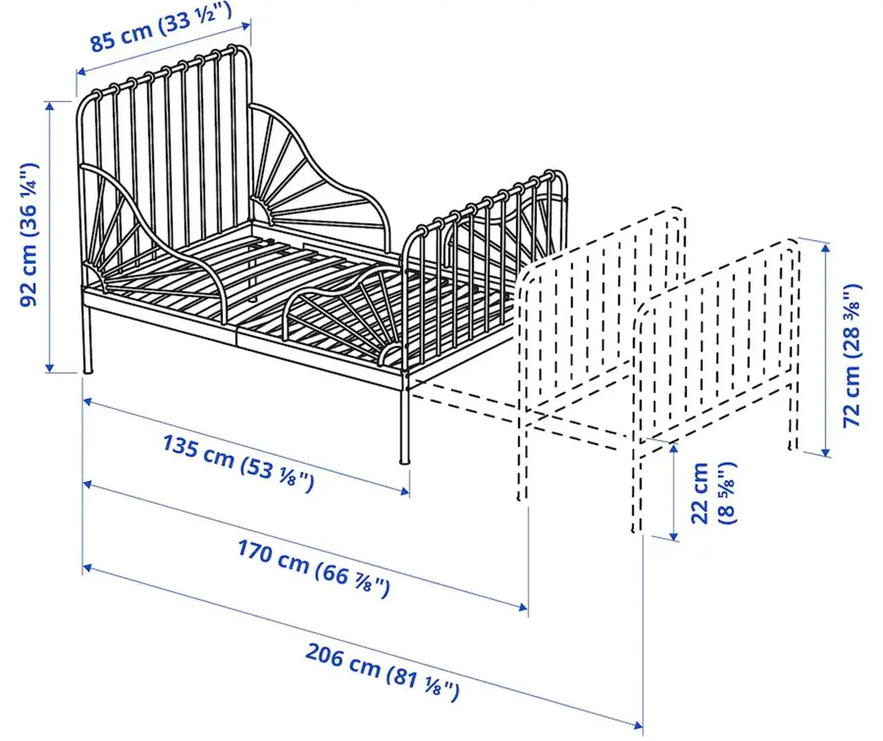 Pat extensibil Ikea Minnen cu somiera 80x200 (Roz Deschis)