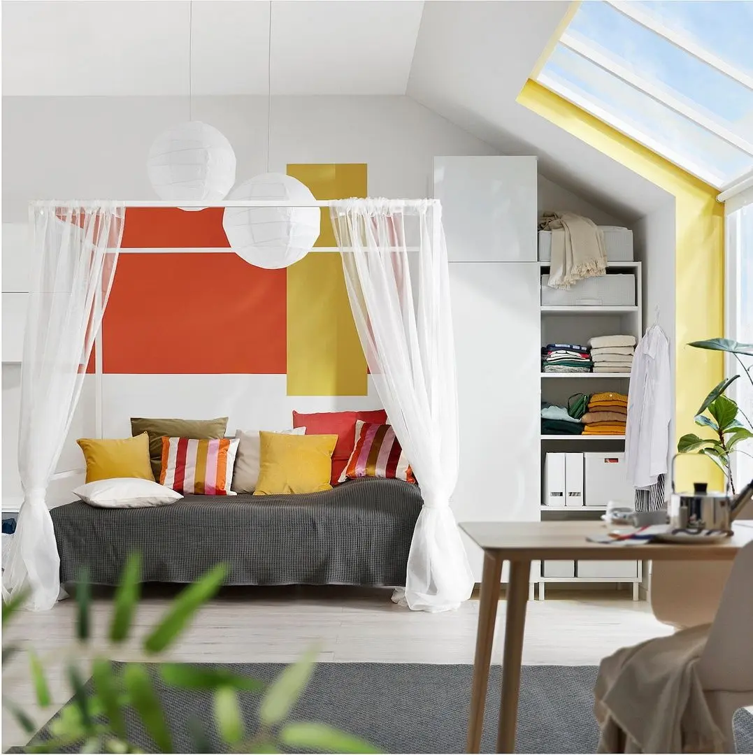 Pat cu baldachin Ikea Vitarna 140x200 (Alb)