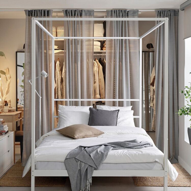 Pat cu baldachin Ikea Vitarna 140x200 (Alb)