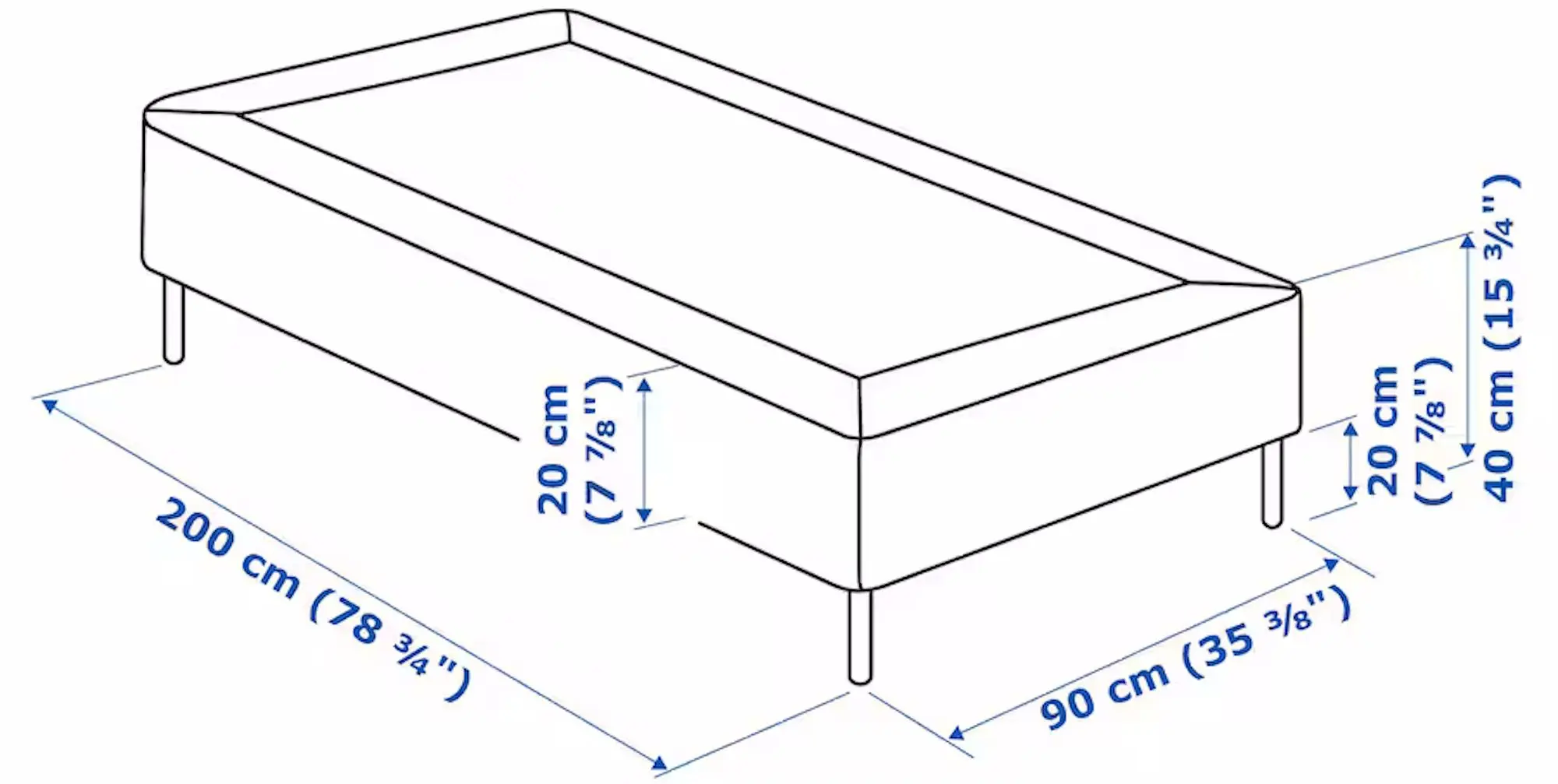 Baza Ikea Lyngor/Bjorli cu picioare 90x200 20cm (Gri Inchis) - 6
